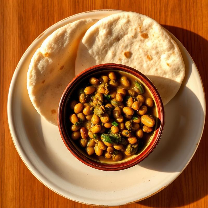 Green gram stew served with chapati flatbread.
