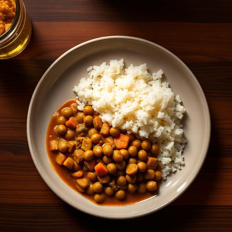 Ndengu stew served with white rice.