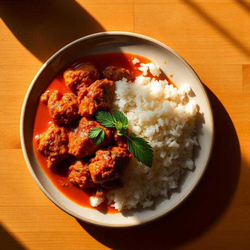Ugali served with rich chicken stew.