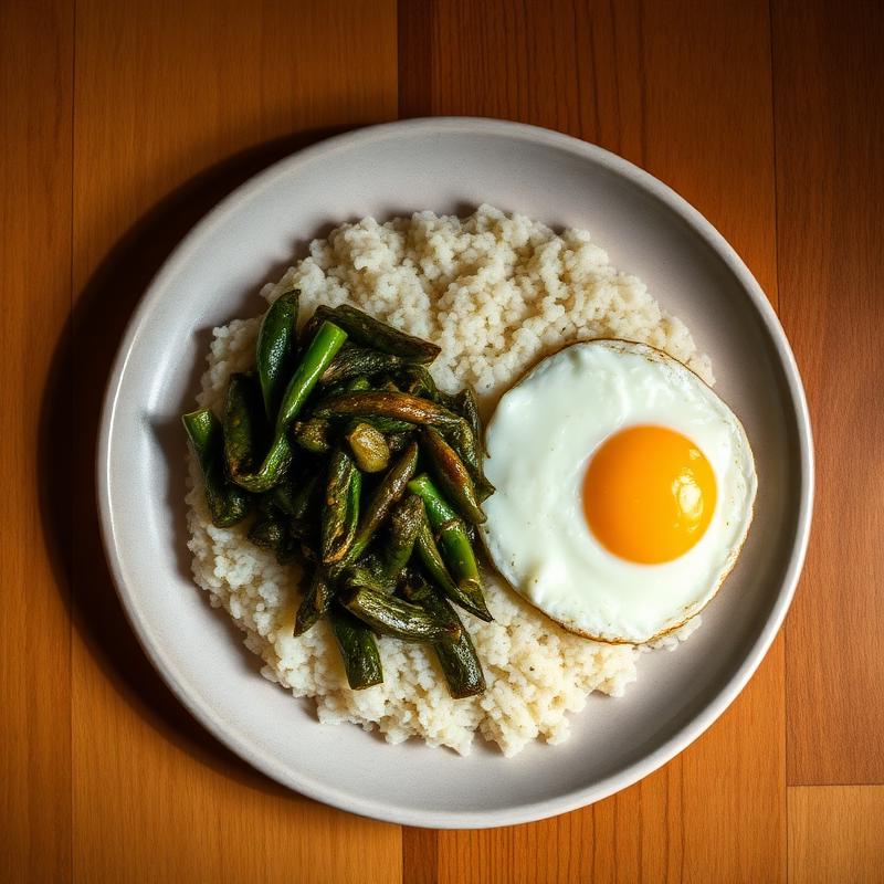 Ugali served with fried egg and greens.